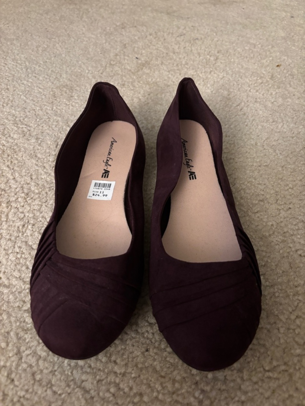 American Eagle Outfitters Deep Burgundy Suede-Look Ballet Flats